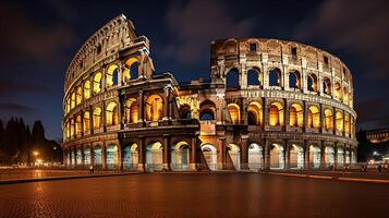 natt se av de colosseum. generativ ai foto