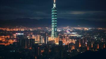 natt se av taipei 101. generativ ai foto