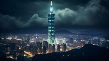 natt se av taipei 101. generativ ai foto