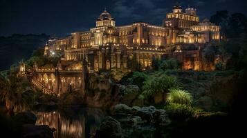 natt se av palats av de förlorat stad. generativ ai foto