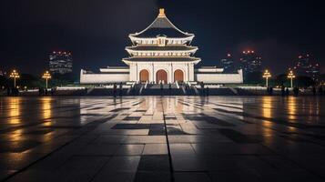 natt se av nationell chiang kai-shek minnesmärke hall. generativ ai foto