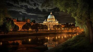 natt se av vatican museer. generativ ai foto