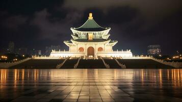 natt se av nationell chiang kai-shek minnesmärke hall. generativ ai foto