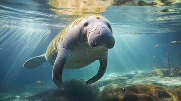 florida manatee i klar vatten. generativ ai foto