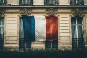 franska flagga på de Fasad av de hus. generativ ai foto
