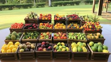 nyligen plockade nam nama frukt från trädgård placerad i de lådor. generativ ai foto