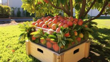 nyligen plockade maracuja frukt från trädgård placerad i de lådor. generativ ai foto