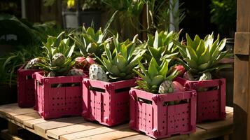 nyligen plockade drake frukt från trädgård placerad i de lådor. generativ ai foto