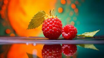 Foto av laxbär frukt halv mot en färgrik abstrakt bakgrund. generativ ai