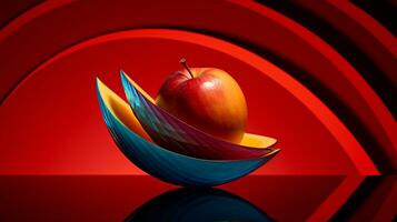 Foto av mombin frukt halv mot en färgrik abstrakt bakgrund. generativ ai