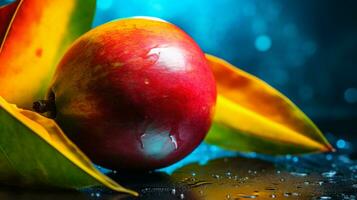 Foto av mundu frukt halv mot en färgrik abstrakt bakgrund. generativ ai