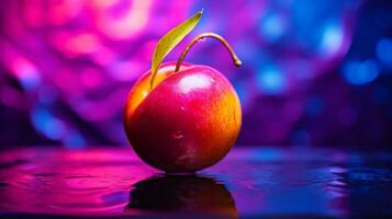 Foto av marian plommon frukt halv mot en färgrik abstrakt bakgrund. generativ ai