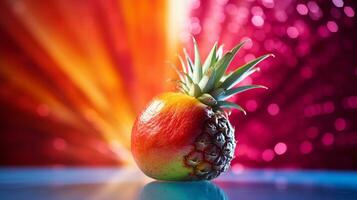 Foto av kiwamo frukt halv mot en färgrik abstrakt bakgrund. generativ ai