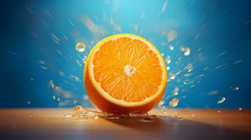 Foto av clementine frukt halv mot en färgrik abstrakt bakgrund. generativ ai