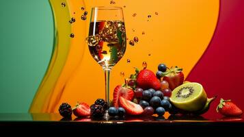 Foto av champagne frukt halv mot en färgrik abstrakt bakgrund. generativ ai