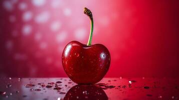 Foto av körsbär frukt halv mot en färgrik abstrakt bakgrund. generativ ai