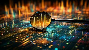 data visualisering, stänga upp teknologi digitalisering, optimering av avancerad elektronik, data brytning, artificiell intelligens, företag analys, ai generativ foto