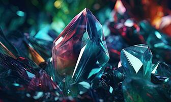 fascinerande kristall formationer glöd, reflekterande ljus. ai generativ. foto