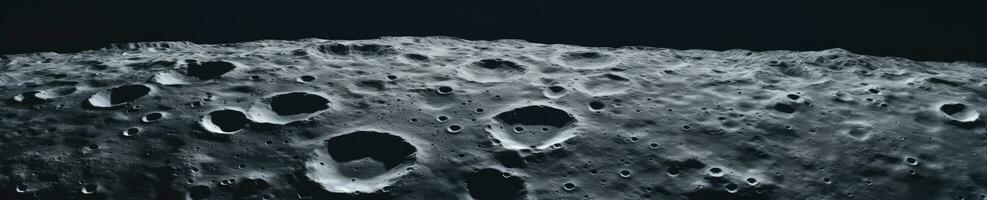 fängslande närbild av de månens texturerad yta, avslöjande klippig kratrar och böljande terräng. ai generativ. foto