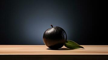 Foto av svart sapote på en minimalistisk tabell. generativ ai
