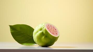 Foto av guava på en minimalistisk tabell. generativ ai