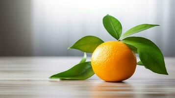 Foto av mandarin orange på en minimalistisk tabell. generativ ai