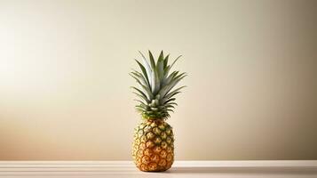 Foto av ananas på en minimalistisk tabell. generativ ai