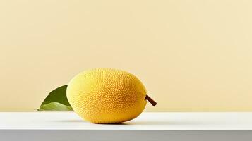 Foto av vit mango, domkraft på en minimalistisk tabell. generativ ai