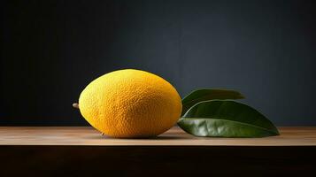 Foto av vit mango, domkraft på en minimalistisk tabell. generativ ai