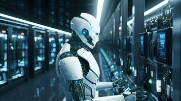 cyborg robot bearbeta automatisering data analys i server rum ai generera foto