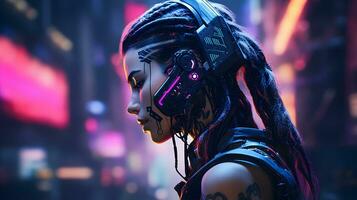 bred se kvinna cyberpunk estetisk ai generera foto