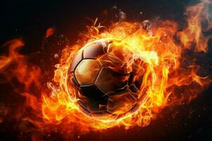 fängslande fotboll boll flamma. generera ai foto