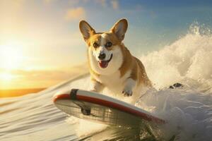 unik corgi surfbräda. generera ai foto