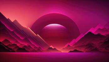 generativ ai, skön lutning scen landskap med viva magenta rosa Färg, horisontell tapet. abstrakt studio rum geometrisk bakgrund foto