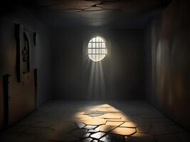 gammal fängelse interiör med ljus och skugga foto
