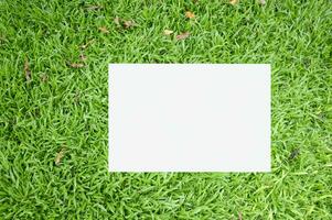 tömma papper på grön gräs bakgrund foto