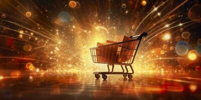 digital e-handel försäljning öka. spara tid och pengar med flera olika Produkter i ett vagn. affär med förtroende. e-handel begrepp. ai generativ foto