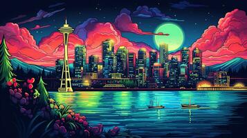 vykort med natt vancouver, neon stil. foto