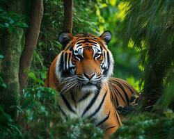 en tiger i de skog ai generera foto