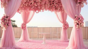 rodnande rosa trädgård bröllop, generativ ai foto