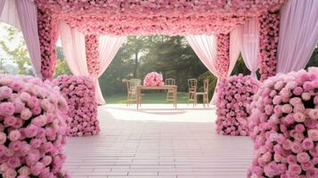 korall rosa himmel utomhus- bröllop, generativ ai foto
