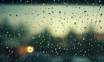 regndroppar graciöst sipprade ner de fönsterruta ai genererad foto