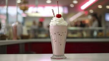 körsbär milkshake i en klassisk amerikan diner. mat fotografi begrepp. generativ ai foto