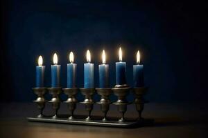 religion bild av jewish Semester hanukkah med brinnande ljus. ai genererad foto