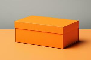 orange låda mockup. låda med lock se från vinkel. generativ ai foto