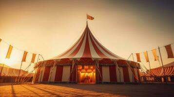 cirkus tält, karneval tält på de nöje parkera. generativ ai foto