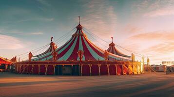 cirkus tält, karneval tält på de nöje parkera. generativ ai foto