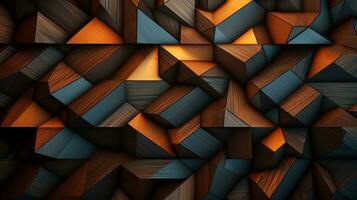 trä intarsia vägg parkett, abstrakt mönster bakgrund, generativ ai illustration foto