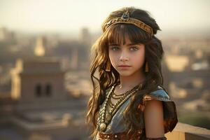 fascinerande flicka egyptisk stad. generera ai foto