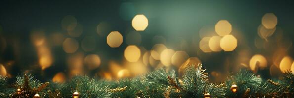 stänga upp av upplyst jul träd prydnad, vinter- högtider dekoration, kopia Plats, hälsning kort, ai generativ foto